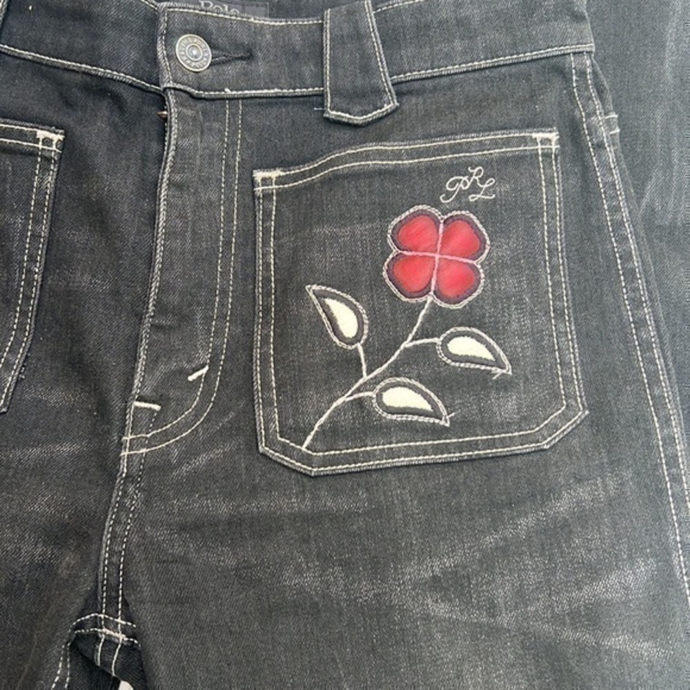 RARE Polo Ralph Lauren Jenn embroidered flared jeans RL Luxury Style - Picture 8 of 16